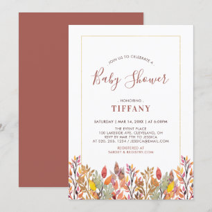 Convites Chuva de Folhas e Dourado Baby Shower, Baby Sprink
