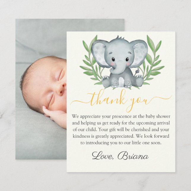 Convites Chuva de Folhas Elefante Neutro Chá de Bebê (Frente/Verso)