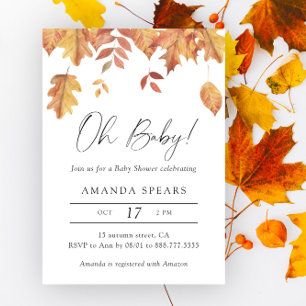 Convites Chuva de folhas outono em aquarela baby shower