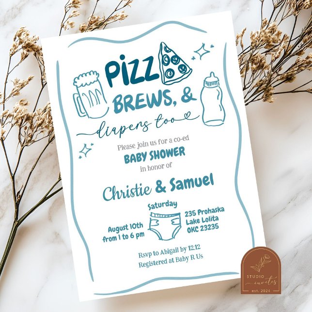 Convites Chuva de Fraldas, Cervejas e Pizza Co-Ed Baby Show (Criador carregado)