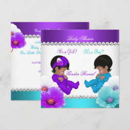 Convites Chuva de Gênero Étnico Revelação Baby Shower Roxo