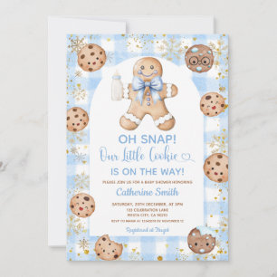 Convites Chuva de Gengibre com Laço Azul Natal Bebê Gingham