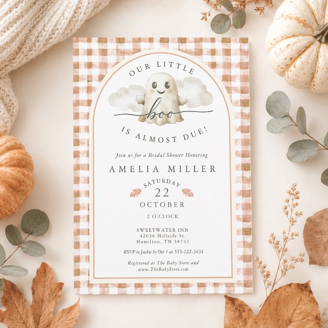 Convites Chuva de Gingham Nossa Pequena Fantasma Festa de B (Fall Gingham Our Little Boo Ghost Baby Shower Invitation)