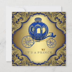 Convites Chuva de Glitter Azul Real Dourado Fancy Chá de Be