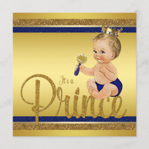 Convites Chuva de Glitter Azul Real e Dourado do Príncipe B