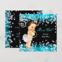 Chuva de Glitter Azul Turquesa Preto Menina Chá de