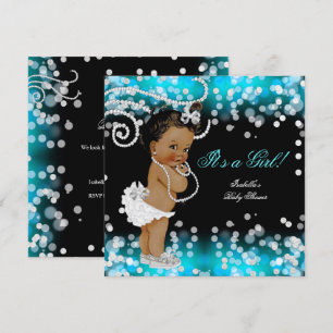 Convites Chuva de Glitter Azul Turquesa Preto Menina Chamad