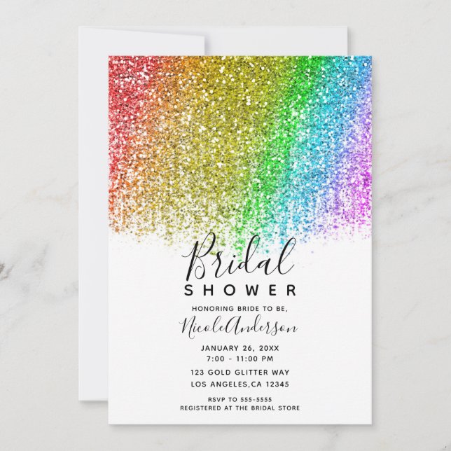 Convites Chuva de Glitter Brilho Cone Bridal Shower  (Frente)