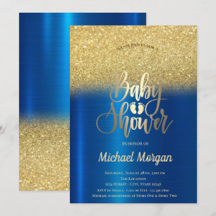 Convites Chuva de Glitter Dourado Azul Metálico Baby Shower