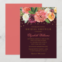 Chuva de Glitter Dourado Floral Pêssego Borgonha p