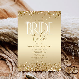 Convites Chuva de Glitter Dourado Luxuoso para Chá de Noiva