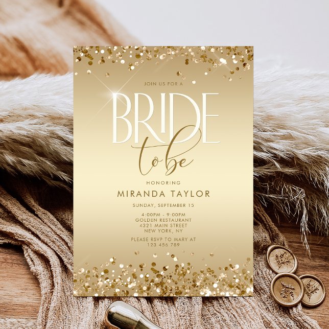 Convites Chuva de Glitter Dourado Luxuoso para Chá de Noiva (Luxury Gold Glitter Bridal Shower Invitation)