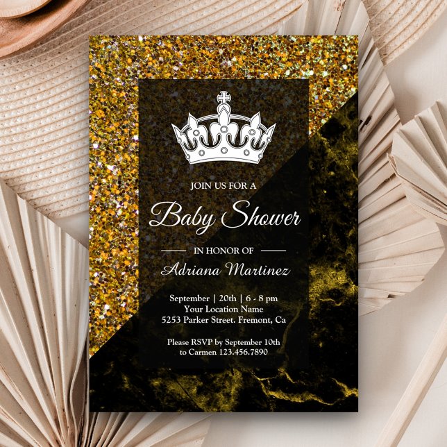 Convites Chuva de Glitter Dourado Mármore Dourado Falso Bab (Criador carregado)
