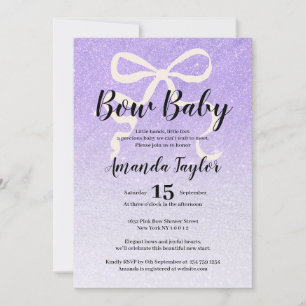 Convites Chuva de glitter lilás coquette bow Baby Shower