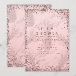 Convites Chuva de Glitter Rosa Dourado Abacaxi Chá de Noiva