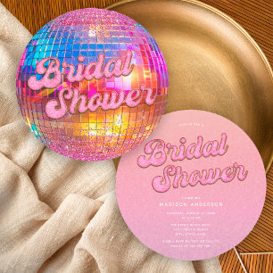 Convites Chuva de Glitter Rosa Dourado Bola de Disco Chá de