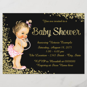 Convites Chuva de Glitter Rosa Dourado Menina Baby Shower