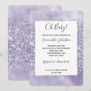 Convites Chuva de Glitter Roxo Baby Shower