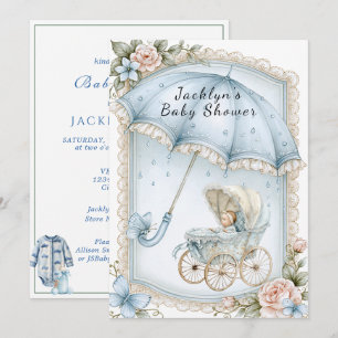 Convites Chuva de gotas de chuva guarda-chuva azul para chu