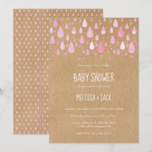 Chuva de Gotas Rosa Rústico Chá de Bebê Menina