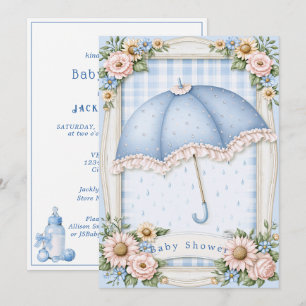 Convites Chuva de Gotículas de Chuva Guarda-Chuva Azul para