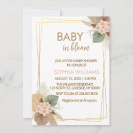 Convites Chuva de Grama Pampas Floral Bebê em Flor Chá de B