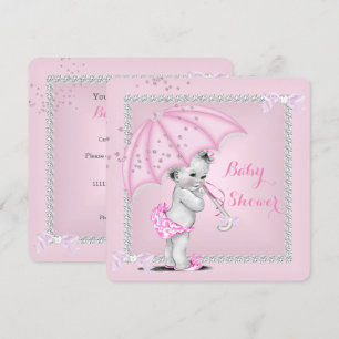 Convites Chuva de guarda-chuva cor-de-rosa para menina em b