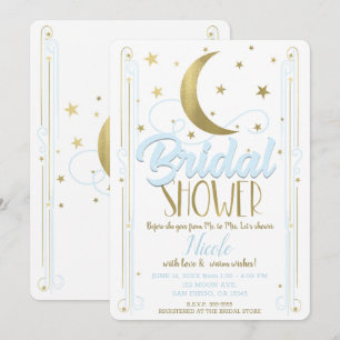 Convites Chuva de Ideias Azul Claro Dourado Lua Estrelas Ch