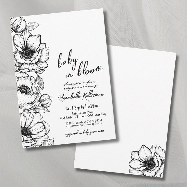 Convites Chuva de Ideias Desenhada à Mão para Chás de Bebê (Floral Hand Drawn Whimsical Baby Shower Invitation)