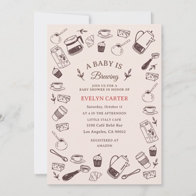 Convites Chuva de Ideias para Chá de Bebê Café com Desenhos (Frente)