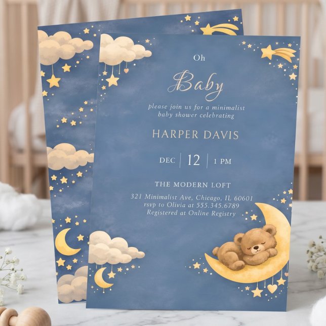 Convites Chuva de Ideias para Chá de Bebê com o Céu Noturno (Whimsical Sleeping Bear Night Sky Baby Shower Invitation)
