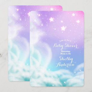Convites Chuva de Ideias Roxo Rosa Brilho Nuvens Baby Showe
