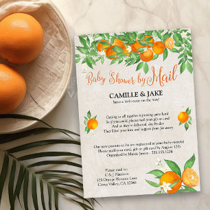 Convites Chuva de Laranja Cítrica para Baby Shower pelo Cor