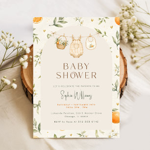 Convites Chuva de Laranja Floral Cítrica para Chás de Bebê
