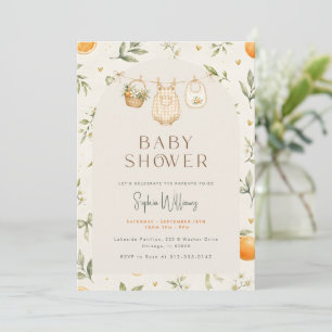 Convites Chuva de Laranja Floral Cítrica para Chás de Bebê 
