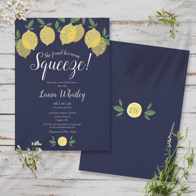 Convites Chuva de Lemons Azul Marinho Casamento (Criador carregado)