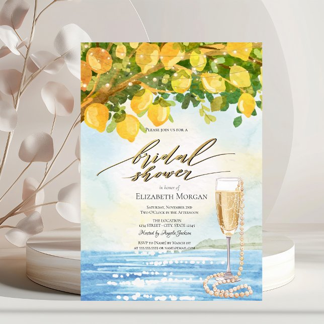 Convites Chuva de Lemons Sea Prosecco & Pérolas no Chá de N (Criador carregado)