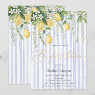 Convites Chuva de Limões Azul Listrado Baby Shower