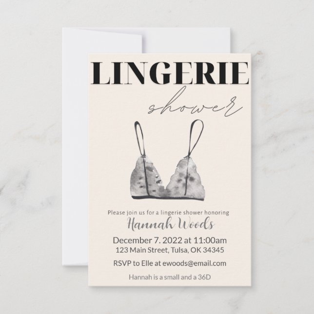 Convites Chuva de Lingerie em Aquarela Cinza (Frente)