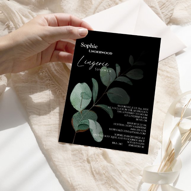 Convites Chuva de Lingerie Preto com Vegetação Moderna para (Criador carregado)