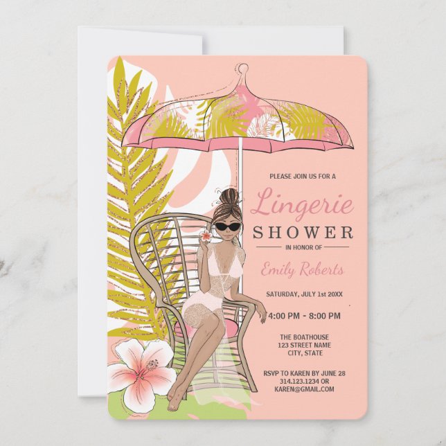 Convites Chuva de Lingerie Tropical Noiva Morena (Frente)
