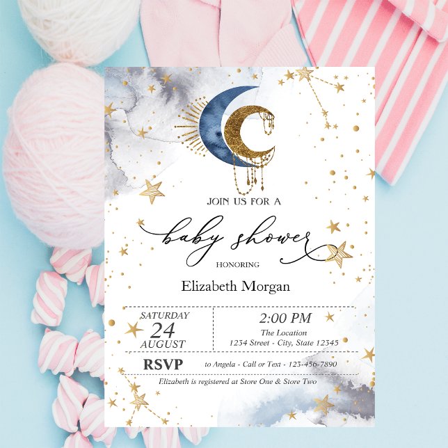 Convites Chuva de Lua Celestial, Estrelas Baby Shower (Criador carregado)