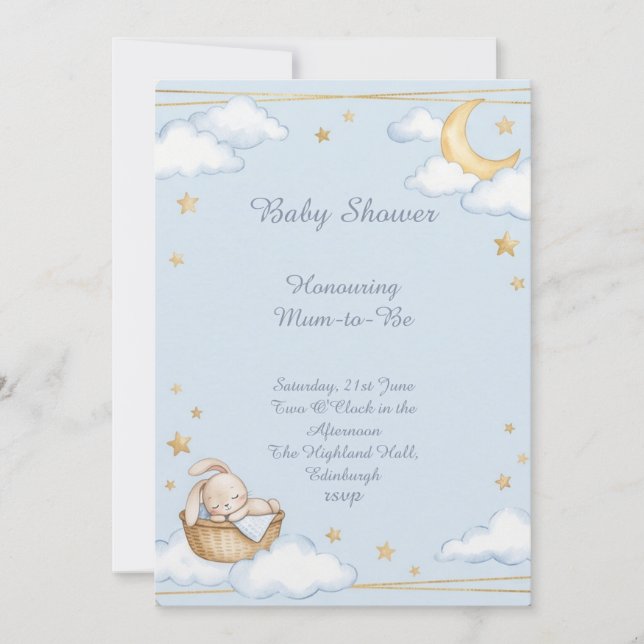 Convites Chuva de Lua e Estrelas Baby Shower (Frente)