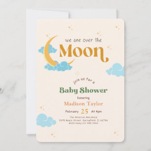 Convites Chuva de Lua e Estrelas em Aquarela Chá de Bebê Me