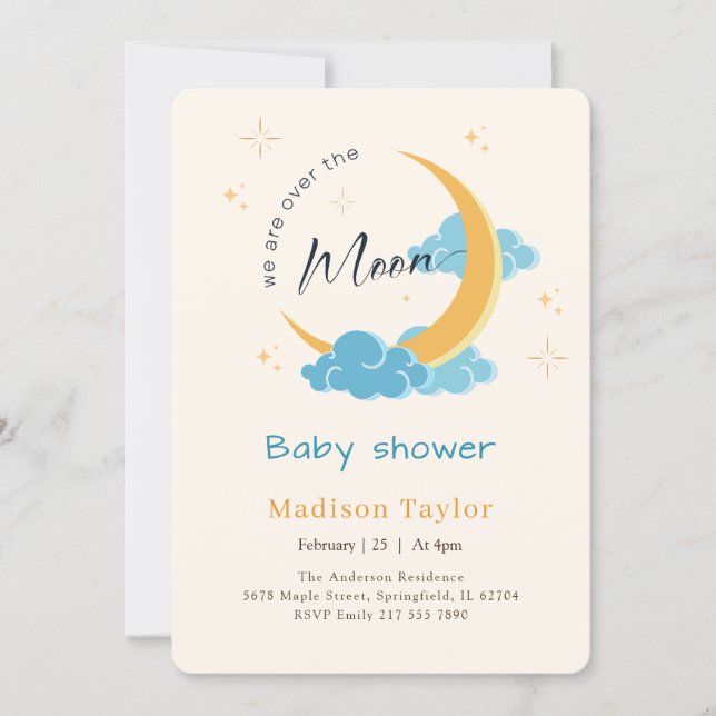 Convites Chuva de Lua e Estrelas no Céu Baby Shower (Frente)