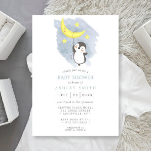 Convites Chuva de Lua Penguin Inverno Bebe Agua-forte