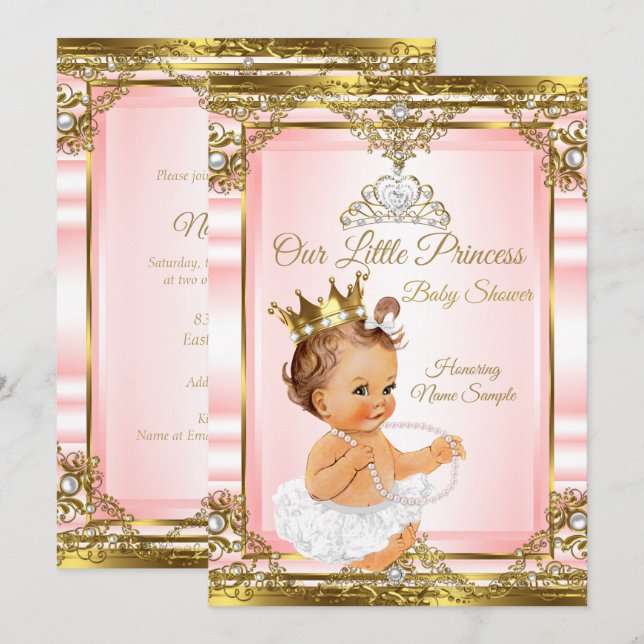 Convites Chuva de Luz para Chá de Bebê Princesa Pérola Bran (Frente/Verso)
