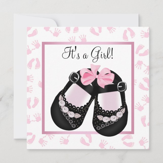 Convites Chuva de Mãozinhas e Pezinhos de Bebê Rosa - Baby  (Frente)