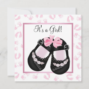 Convites Chuva de Mãozinhas e Pezinhos de Bebê Rosa - Baby
