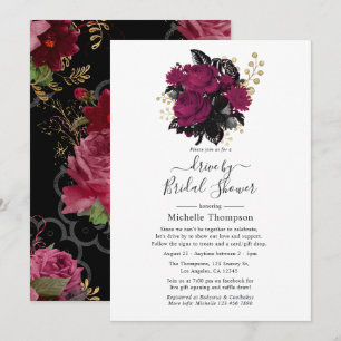 Convites Chuva de Marsala e Floral Dourado Virtual Drive By